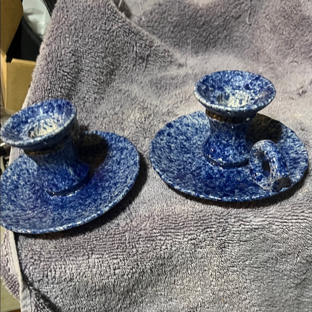 Vintage Blue Ceramic Candle Holders